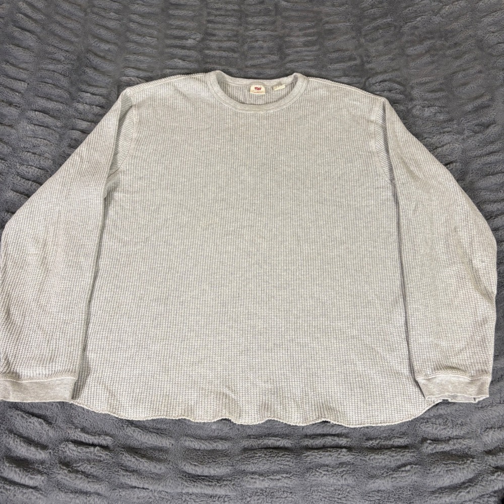 Levis Mens Large Relaxed Fit Waffle Knit Thermal Shirt Heather Gray Long Sleeve